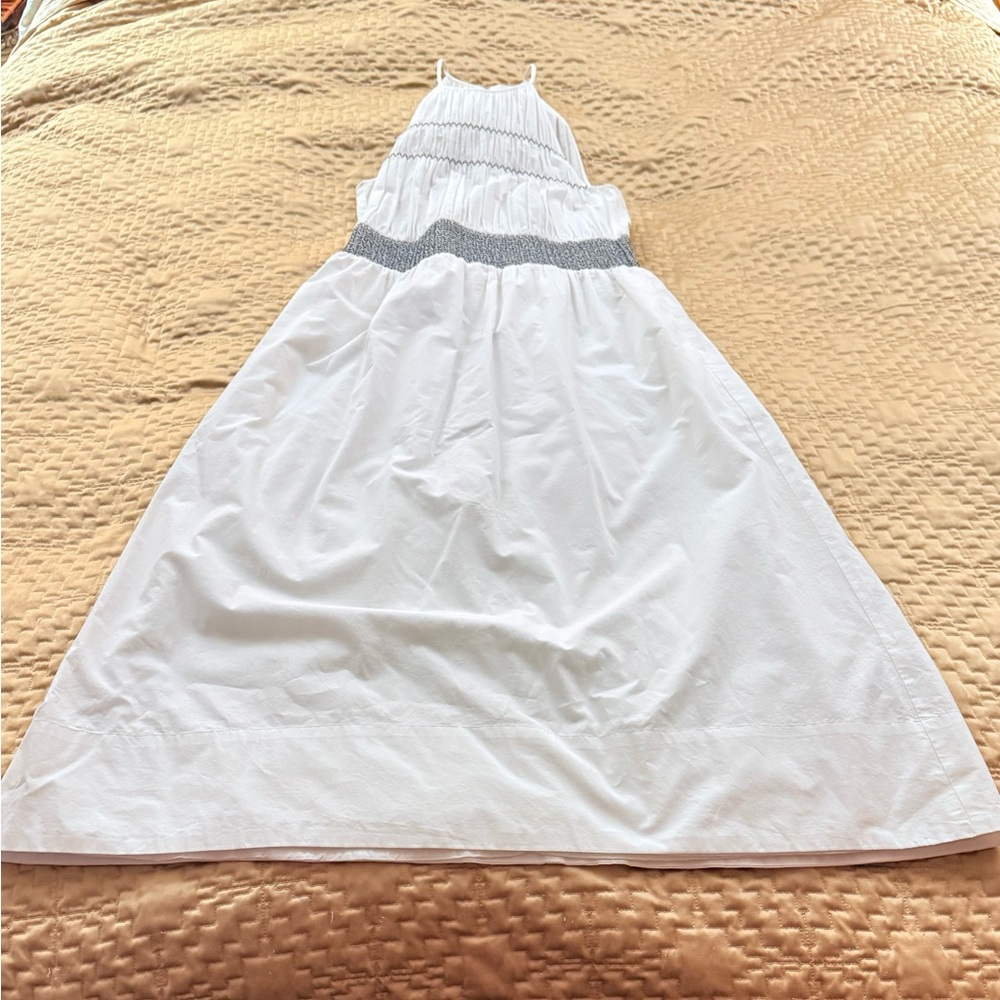 Ramy Brook White  Halter neck Melanie Smocked Cotton Midi-Dress Size Small